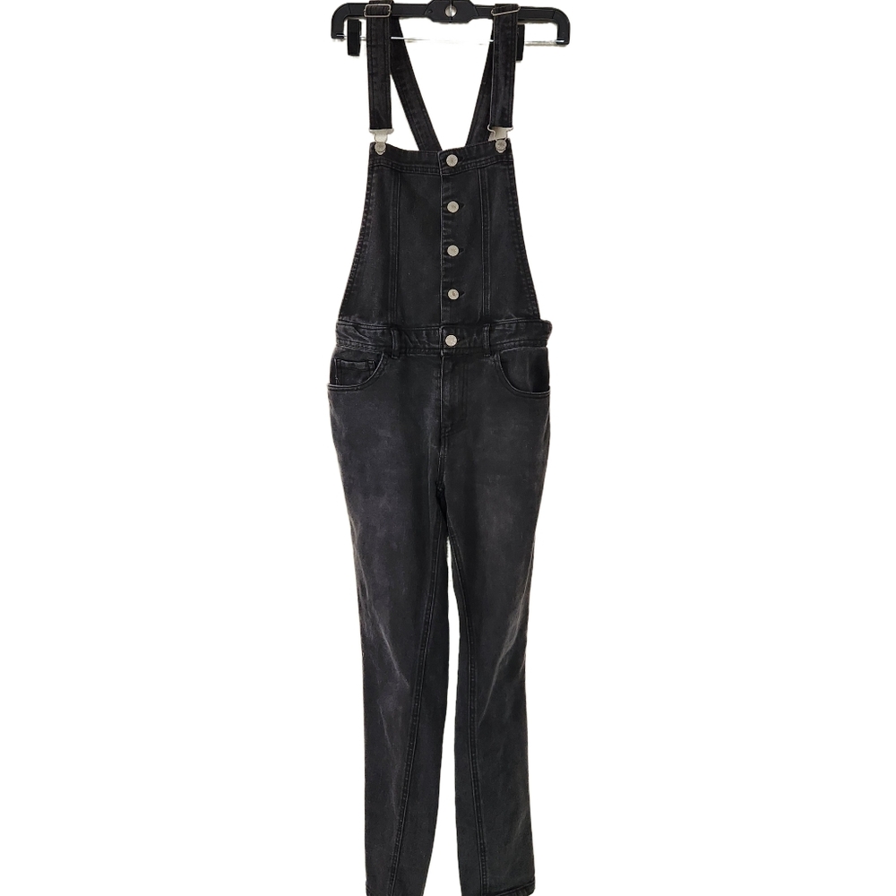 Love Tree Overalls Charcoal Denim Button Front Size S Center Button Bib